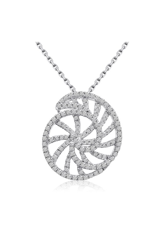 14k White Gold Diamond Shell Pendant with 18" Chain