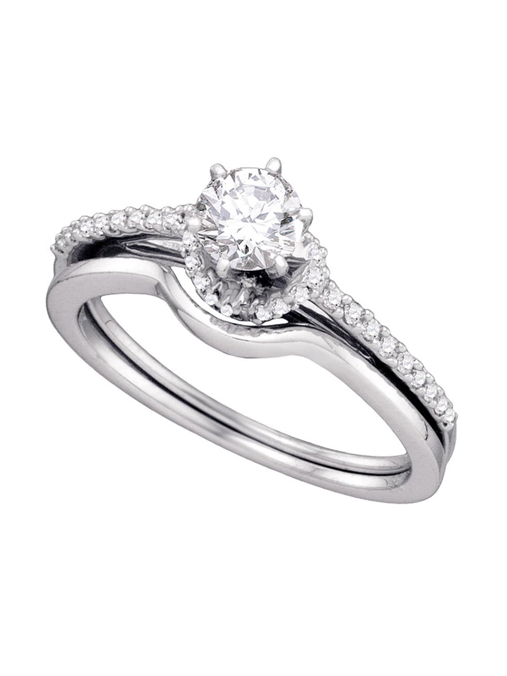 14k White Gold Diamond Solitaire Bridal Wedding Ring Band Set 1/2 Cttw ...