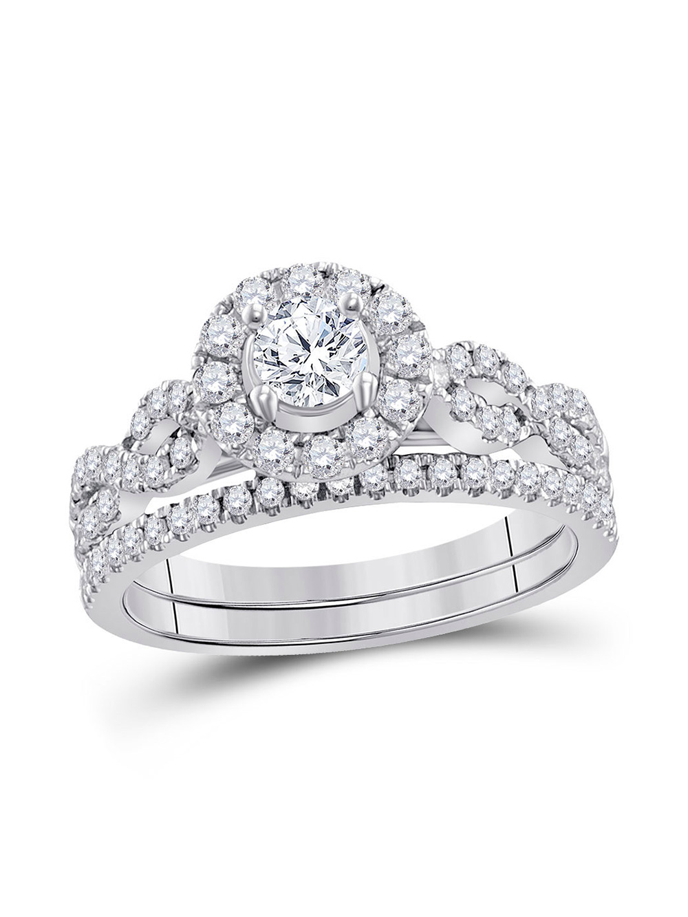 14k White Gold Diamond Solitaire Bridal Wedding Ring Band Set 1 Cttw ...
