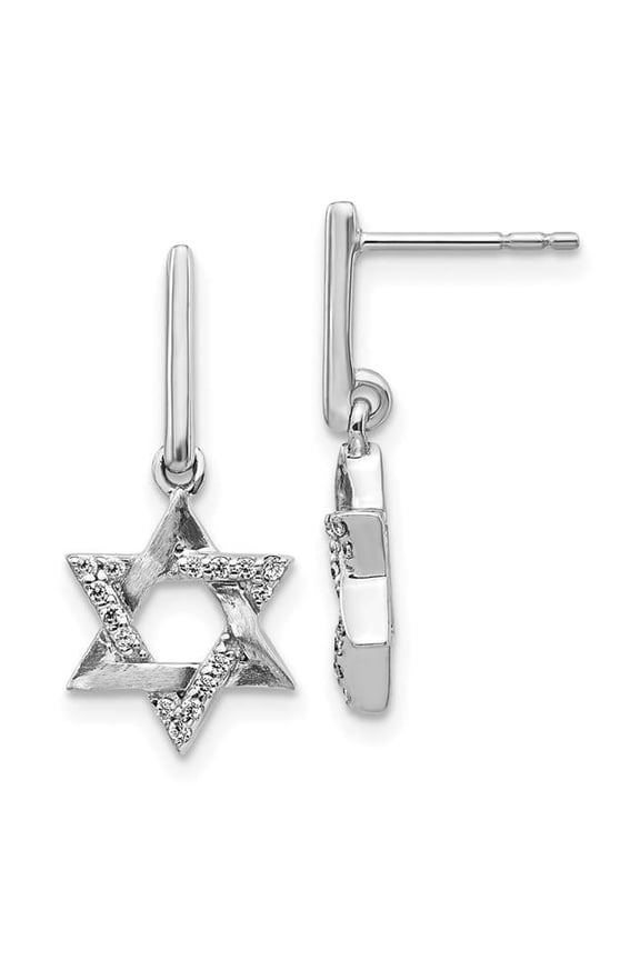 14k White Gold Diamond Star of David Dangle Earrings EM3937