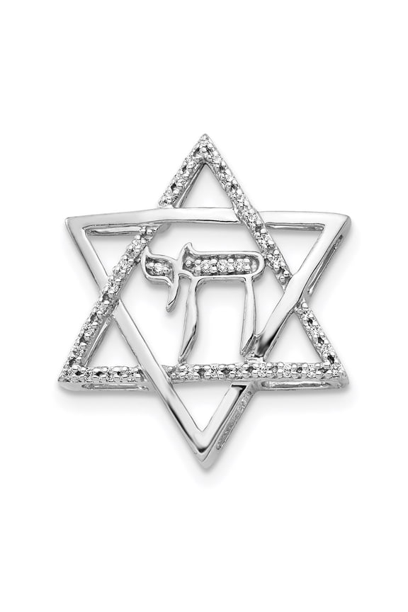 14k White Gold Diamond Star of David Jewish with Chai Chain Slide Pendant Fine Jewelry For Women Gifts For Her (1/10 cttw)