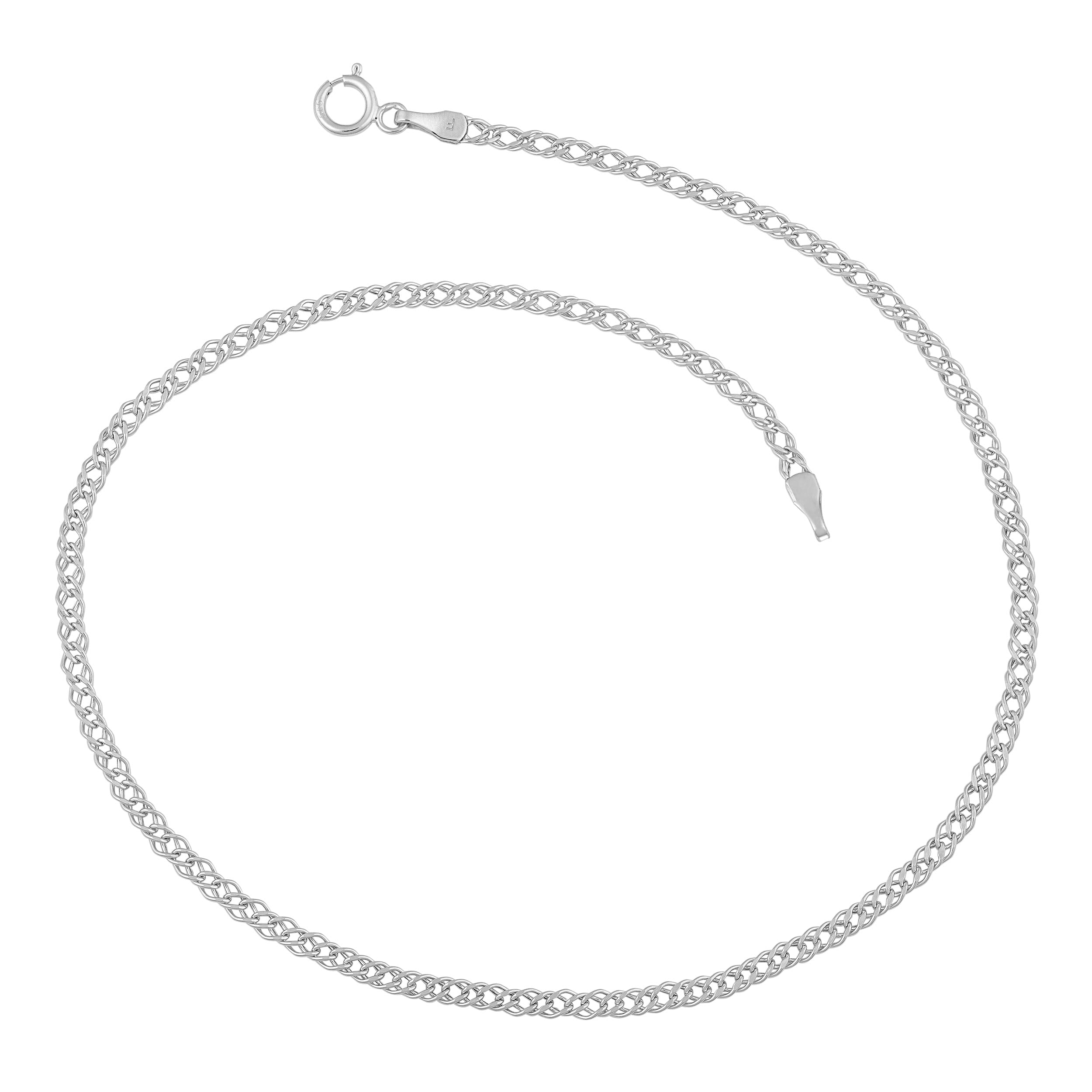 KoolJewelry 14k White Gold Diamond Weave Curb Chain Anklet (2 mm, 10 inch)