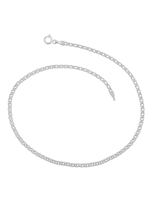 KoolJewelry 14k White Gold Diamond Weave Curb Chain Anklet (2 mm, 10 inch)