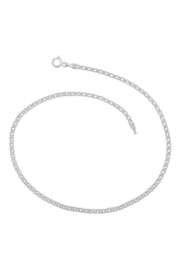 KoolJewelry 14k White Gold Diamond Weave Curb Chain Anklet (2 mm, 10 inch)