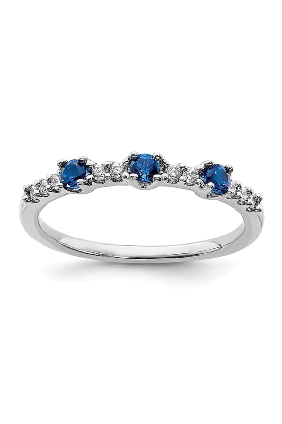 14k White Gold Diamond and Blue Sapphire 3-Stone Ring Fine Jewelry For Women Gifts For Her, Size 7