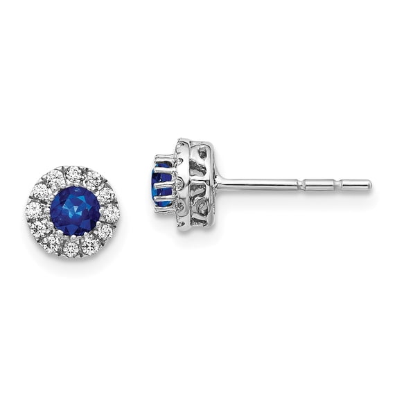 14k White Gold Diamond and Blue Sapphire Post Earrings