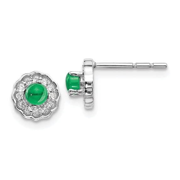 14k White Gold Diamond and Cabochon Emerald Earrings 14k White Gold Earrings