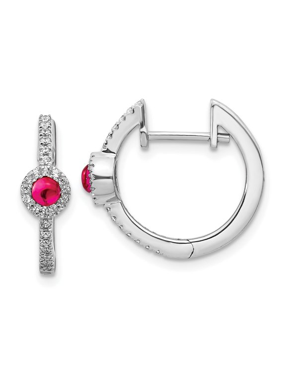 14k White Gold Diamond and Cabochon Ruby Earrings 14k White Gold Earrings
