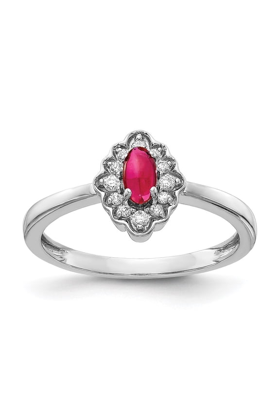 14k White Gold Diamond and Cabochon Ruby Ring Fine Jewelry For Women Gifts For Her, Size 7