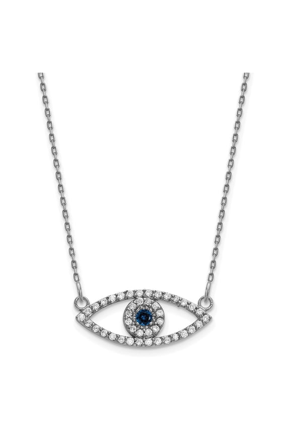 14k White Gold Diamond and Sapphire Evil Eye Small Necklace Fine Jewelry For Women Gifts For Her, 18"