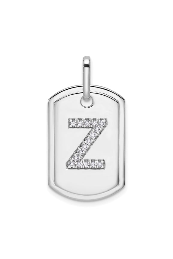 14k White Gold Dog Tag Pendant with Diamond Z Initial, Custom Monogram Necklace for Women or Unisex, Personalized Alphabet Charm Jewelry, Polished Identity Accessory for Everyday Style
