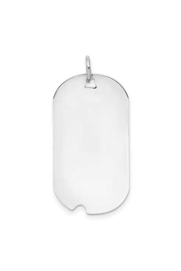 14k White Gold Dog Tag Pendant for Men or Unisex, High Polish Military Style Engravable Necklace, Flat Minimalist Identity Charm for Custom Memorial or Medical Info