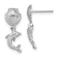 thumbnail image 1 of 14k White Gold Dolphin Dangle From Mini Scallop Earrings 18.3mm long Dangle Earring for Women, 1 of 2