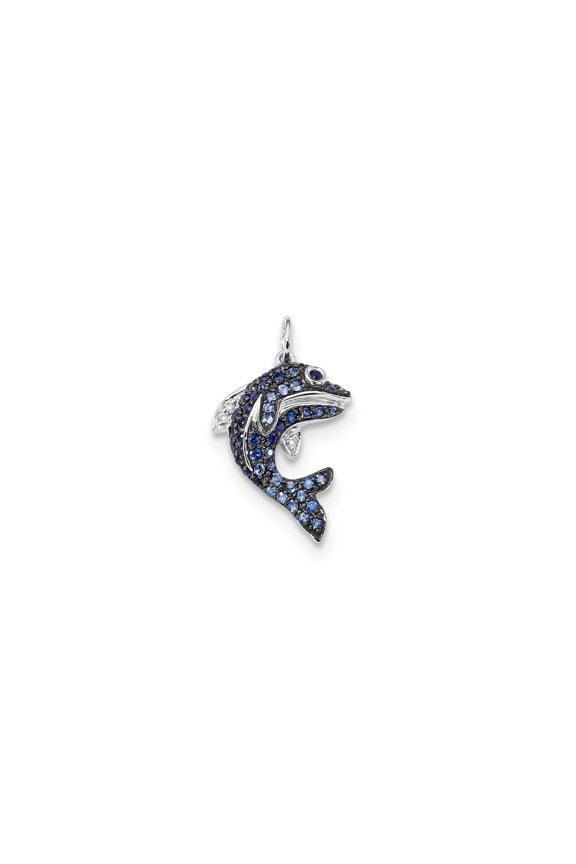 14k White Gold Dolphin Pendant for Women with Blue and White Gemstones, Leaping Ocean Animal Design, Nautical Marine Life Necklace Charm, Sea-Inspired Elegant Jewelry