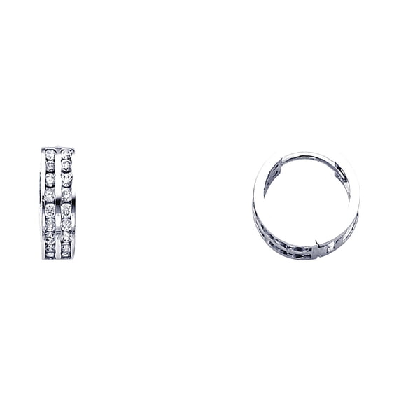 14k White Gold Double Cubic Zirconia Hugging Earrings 13x13mm Stud Earring for Women - 1.5 Grams