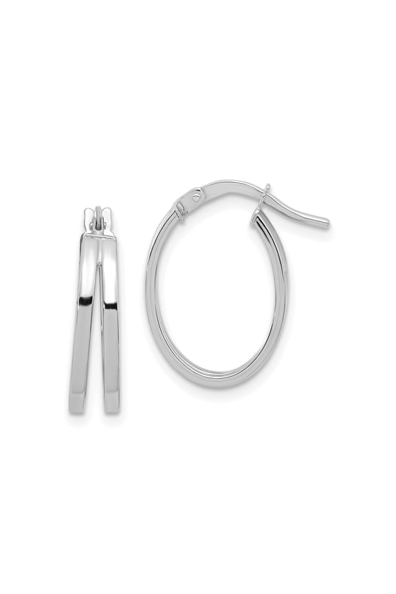14k White Gold Double Oval Hoop Earrings for Women, Polished Twist Design with Hinged Snap Back, Classic and Modern Style for Everyday Fashion and Special Occasions