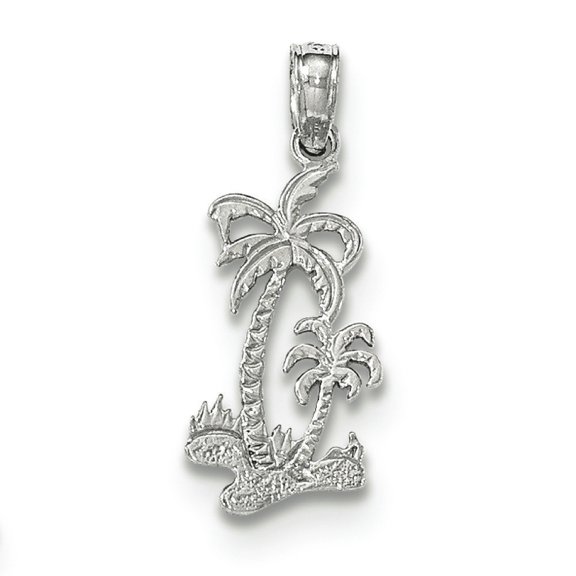 14k White Gold Double Palm Trees Pendant C3324W