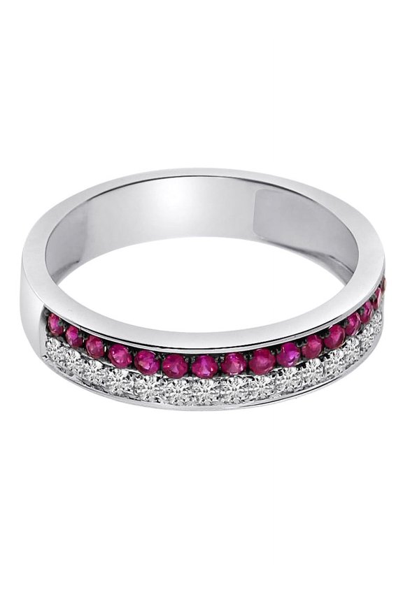 14k White Gold Double Ruby Channel Band