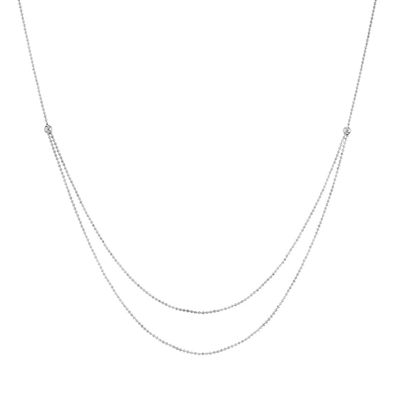 14k White Gold Double Strand Bead Chain Necklace Bib Adjustable Necklace 18 Inch Strand Necklace for Women and Men