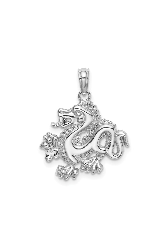14k White Gold Dragon Pendant for Men and Unisex, Intricate Mythical Design, Fantasy Jewelry Symbolizing Strength, Power, and Protection, East Asian Zodiac Talisman Style