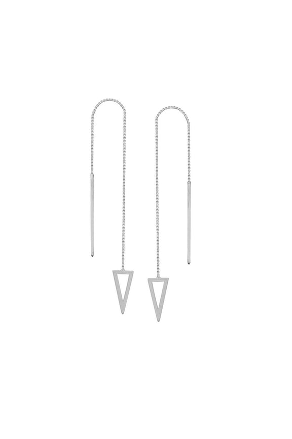 14k White Gold Draw The Line Bianca Pyramid Threader Earrings - .8 Grams
