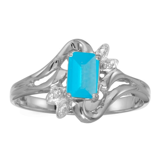 14k White Gold Emerald-cut Blue Topaz And Diamond Ring
