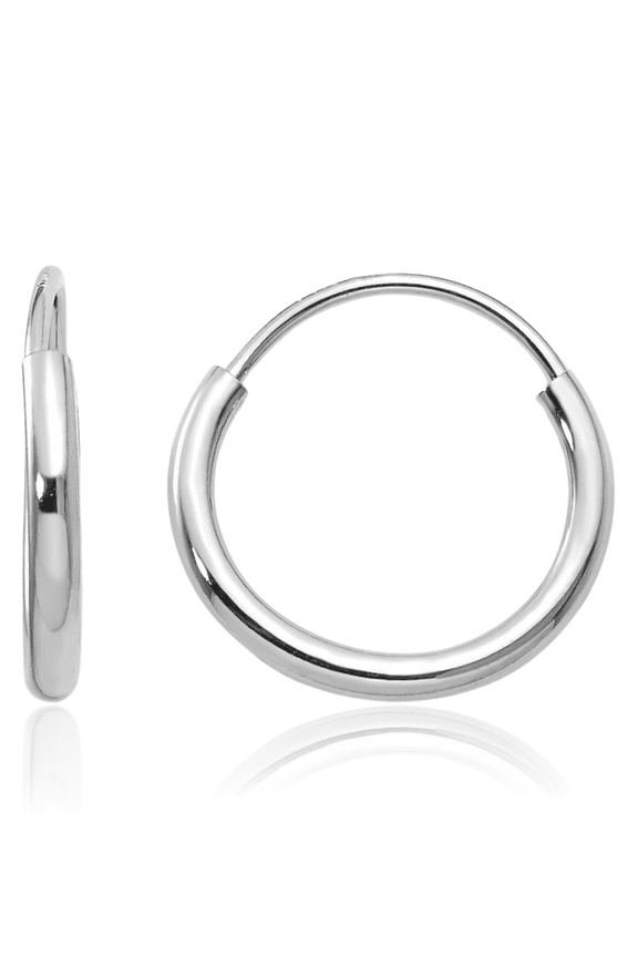 14K Solid White Gold Endless Round Huggie Mini Small Hoop Earrings
