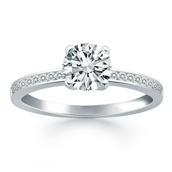 14k White Gold Engagement Ring with Diamond Channel Set Band Size 5