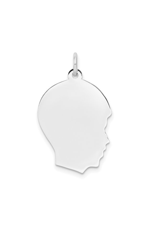 14k White Gold Engravable Profile Pendant for Women, Polished Head Silhouette Necklace, Sentimental Family Keepsake Jewelry, Minimalist Memory Heirloom Style Charm