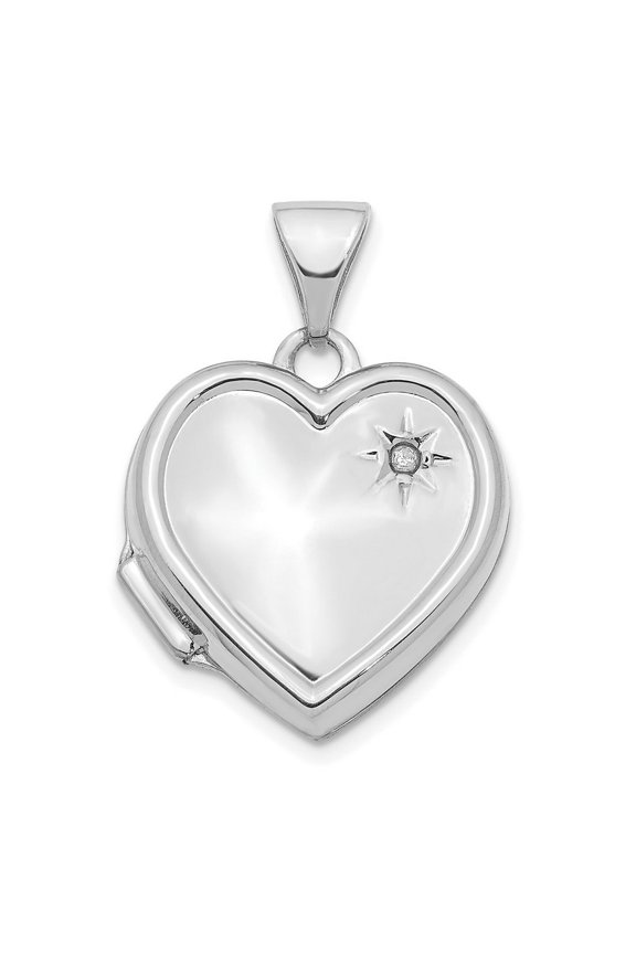 14k White Gold Engravable With Diamond 16mm Love Heart Locket Pendant Necklace Jewelry for Women