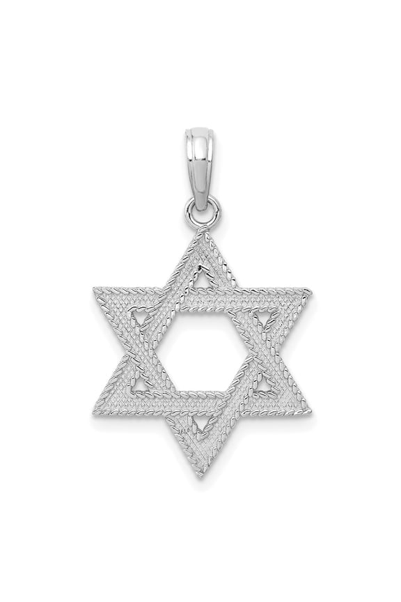 14k White Gold Engraved Star of David Jewish Charm Pendant Fine Jewelry For Women Gifts For Her
