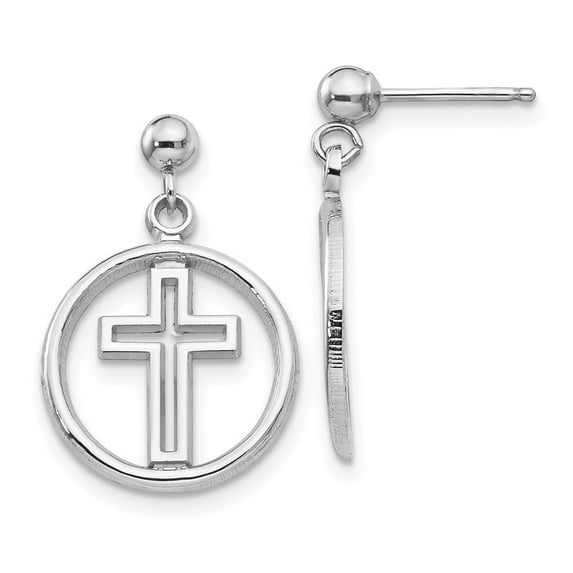 14k White Gold Eternal Life Cross Dangle Post Earrings - 2.1 Grams - Measures 18x18mm