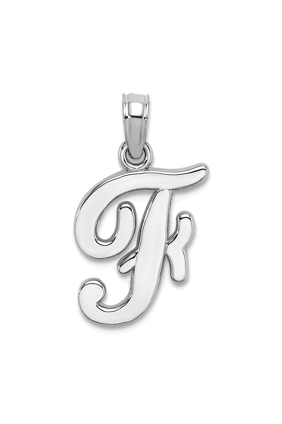 14k White Gold F Script Letter Name Personalized Monogram Initial High Polish Charm 16.5x10.25mm Wide 1mm Thick Pendant