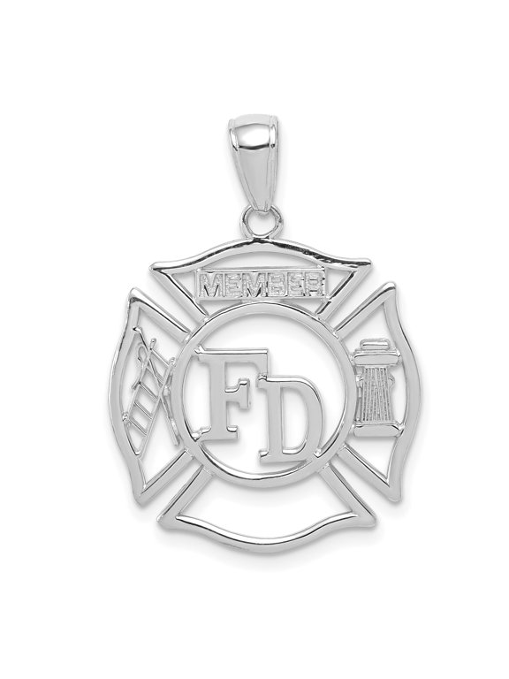 14k White Gold Polished Finish FD MEMBER in Shield Charm Pendant