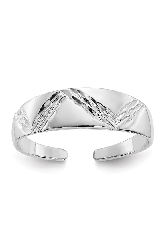 14k White Gold Fancy Etched Diamond-Cut Toe Ring