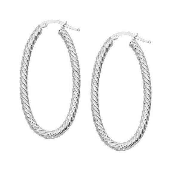 14k White Gold Fancy Oval Hoop Earrings - 2.4 Grams