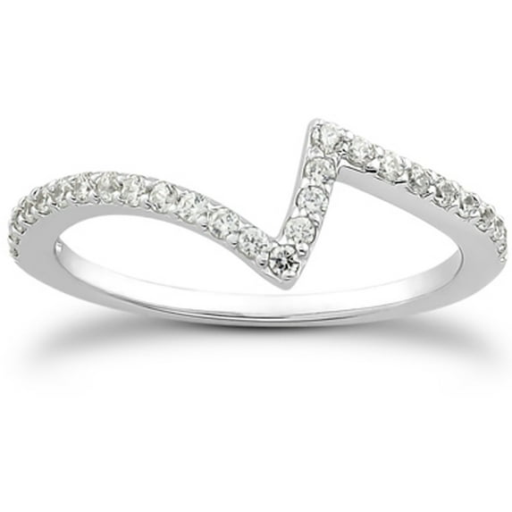 14k White Gold Fancy Zig Zag Pave Diamond Wedding Ring Band Size 7.5