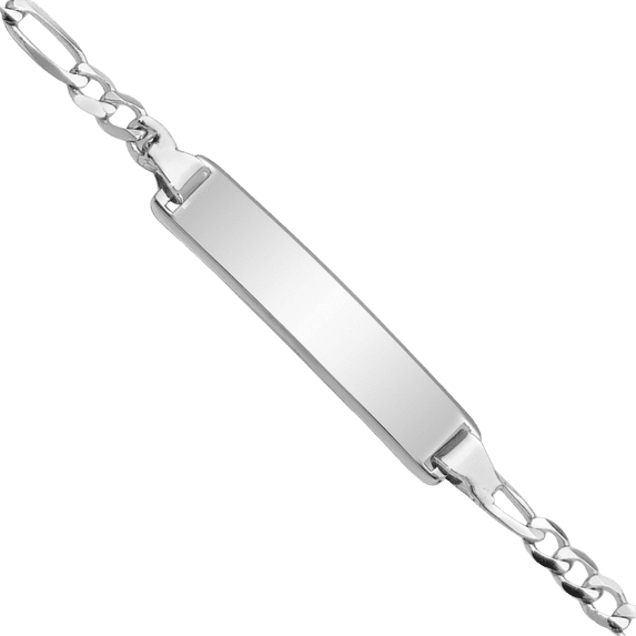 14K Solid White Gold Figaro Link Name Bar Identification ID Bracelet