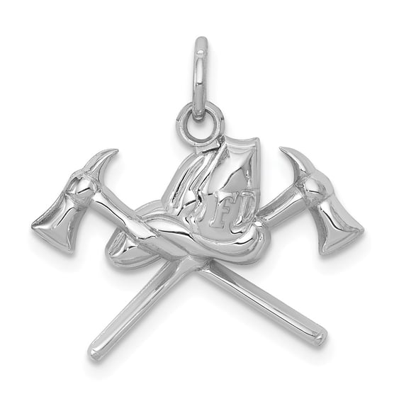 14k White Gold Fire Department Charm Pendant
