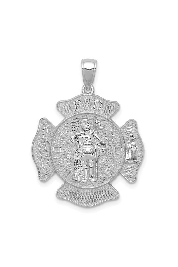 14K White Gold St. Florian Firefighter Badge Pendant, 32 mm