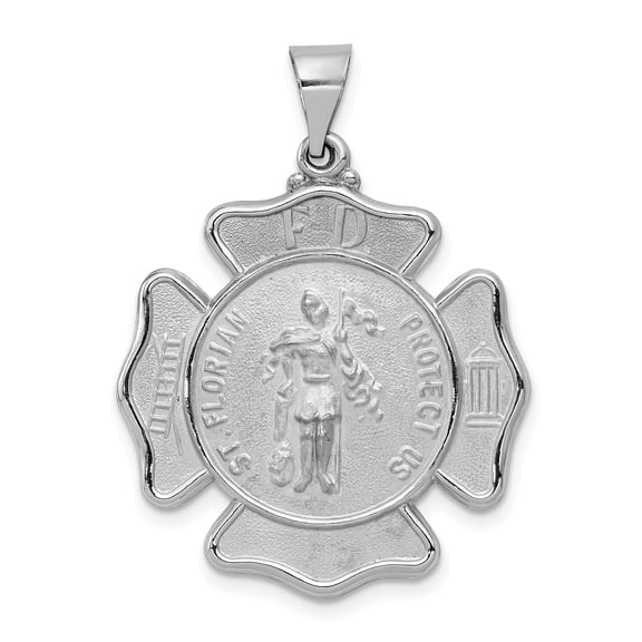 14k White Gold St. Florian Firefighter Maltese Cross Pendant with FD Emblem, Jewelry Stores Network
