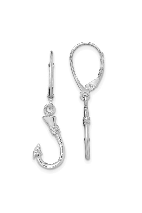 14k White Gold Fish Hook Drop Dangle Earrings with Leverback Closures for Women