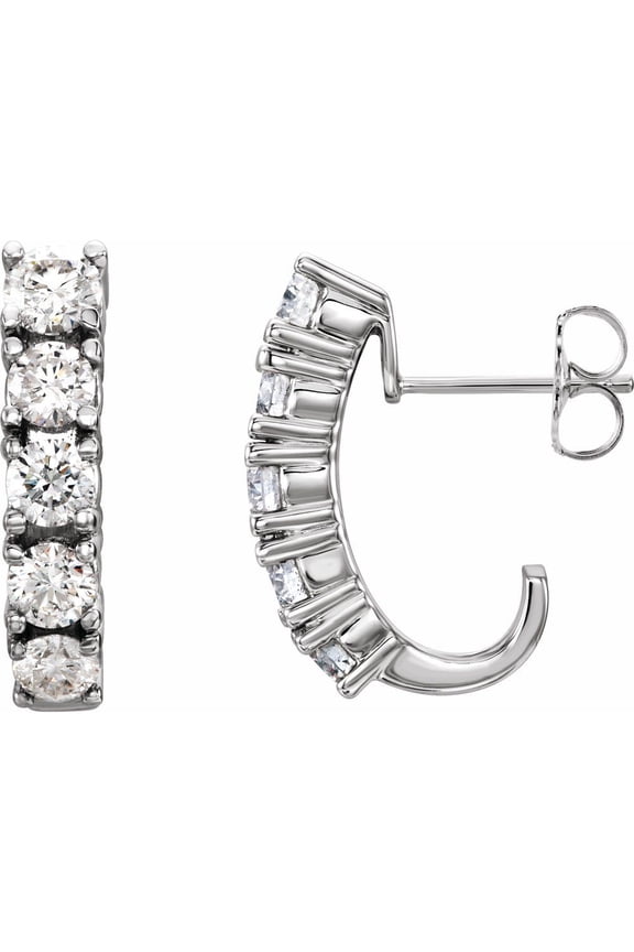 14k White Gold Five-Stone J-Hoop Drop Dangle Earring Mounting Fine Jewelry For Women Gifts For Her (Only One Piece Sold, Not the Pair, Mounting Only, Not All Stones Included)