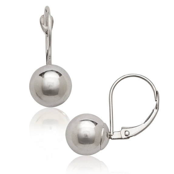 14k White Gold Fixed Polished 4mm-10mm Ball Leverback Earrings For Women (7 Sizes) White Gold 9 mm Ball Earring