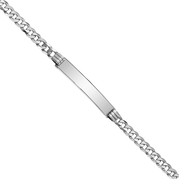 14K Solid White Gold Curb Link Name Bar Identification ID Bracelet