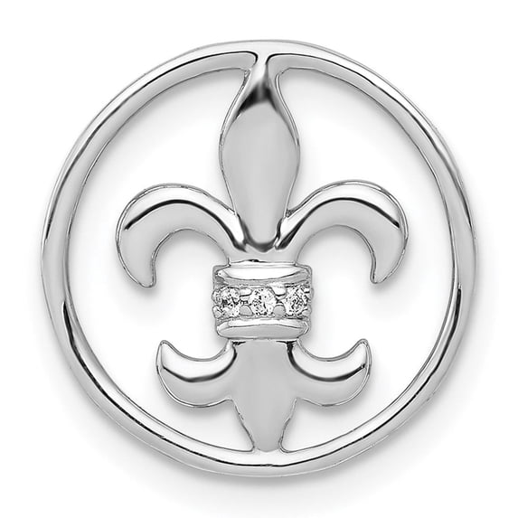 14k White Gold Diamond Fleur De Lis in Circle Chain Slide