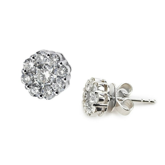 14k White Gold Flower Cluster Diamond Earring .50 Carats of Diamonds H-I Color SI2-I1 Clarity