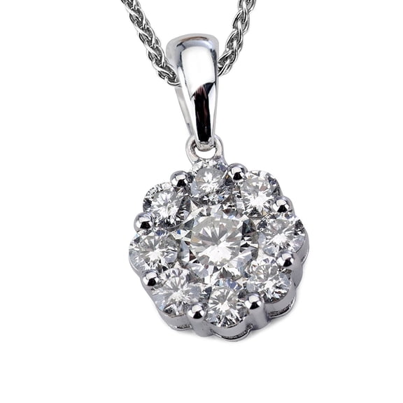 14k White Gold Flower Cluster Diamond Pendant with .91 Cttw Diamonds H-I Color SI2-I1 Clarity