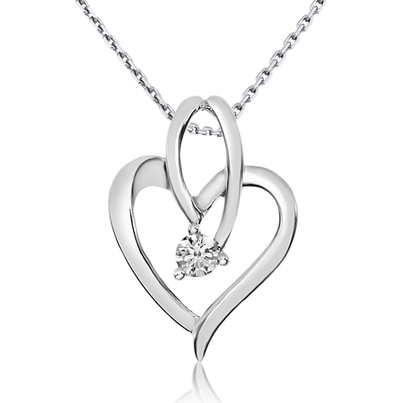 14k White Gold Flowing Diamond Heart Pendant