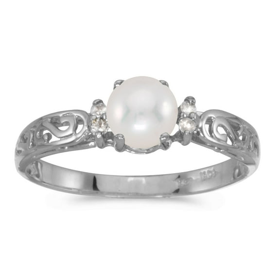 14k White Gold Freshwater Cultured Pearl And Diamond Filigree Ring